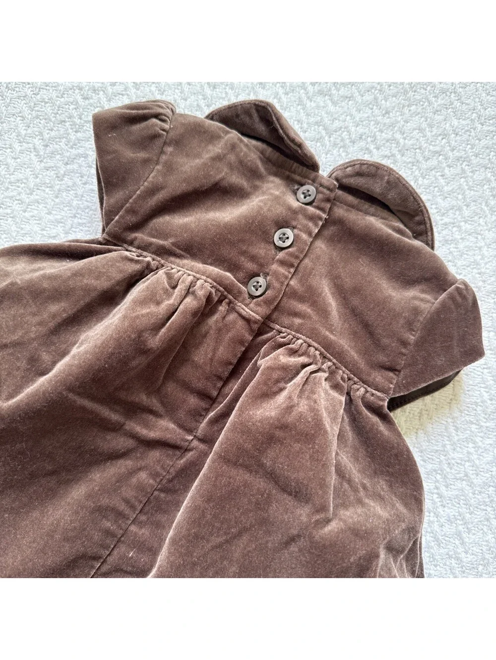 Gymboree 2009 Teddy Bear Line Smocked Embroidered Brown Dress Velvet 0-3m